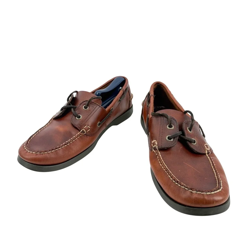 L.L. Bean Boat Shoes Mens 9D Brown Good Leather Casco Bay Handsewn Moc Toe